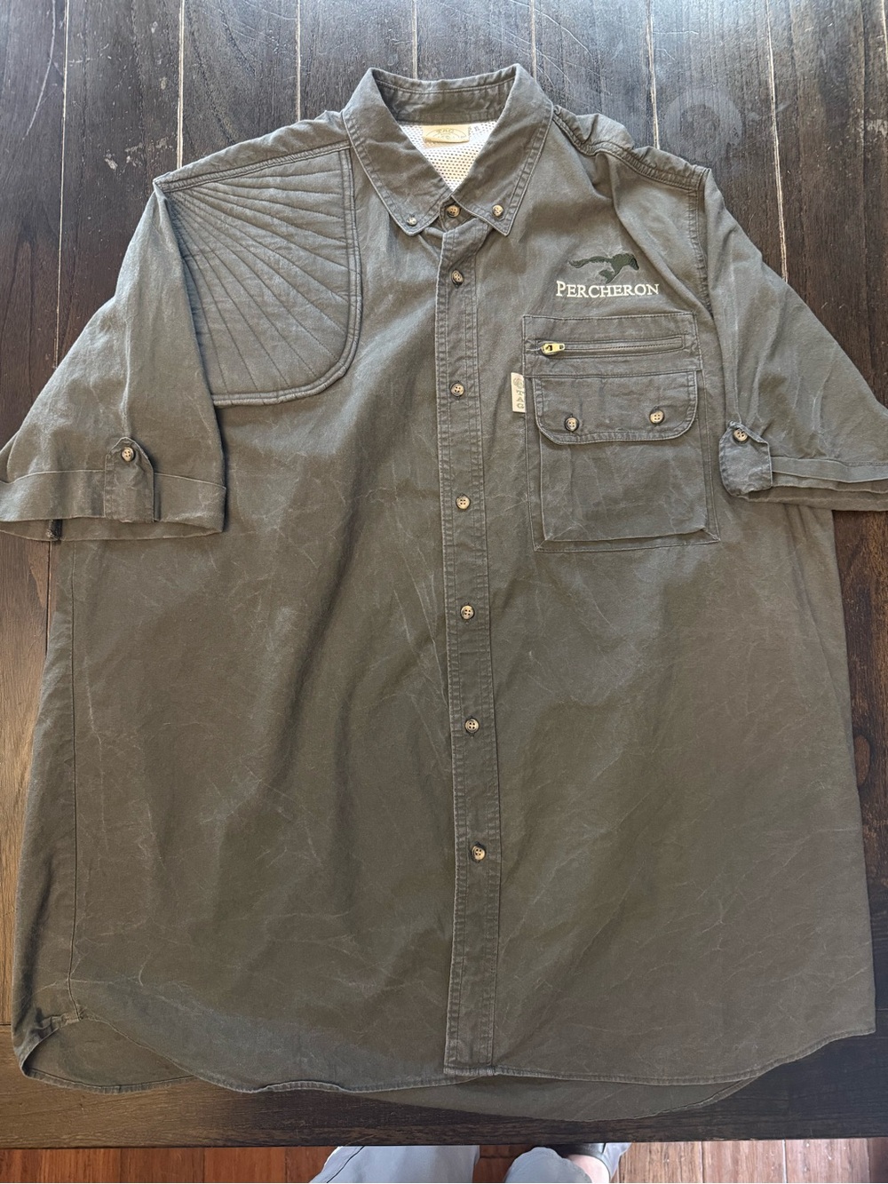 TAG Safari Percheron Men XL Shooting Shirt Olive Recoil Pad Hunting Outdoors